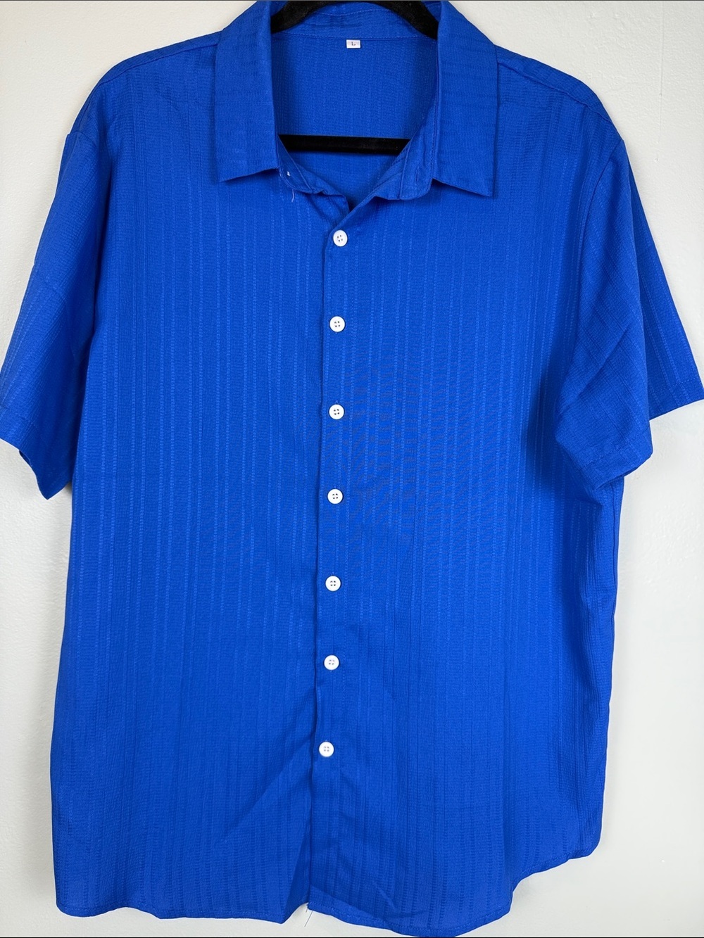 Unbranded Men’s Blue Textured Button Down Shirt Vertical Stripes Size Large